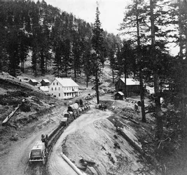 Swifts Station, Carson and Lake Bigler Road, California, from Gems of California Scenery published by Lawrence and Houseworth, 1866